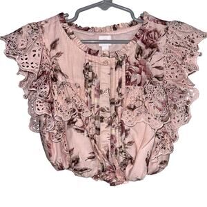 Gap x LoveShackFancy Girls Floral Ruffle Cottagecore Button Front Top Size Small
